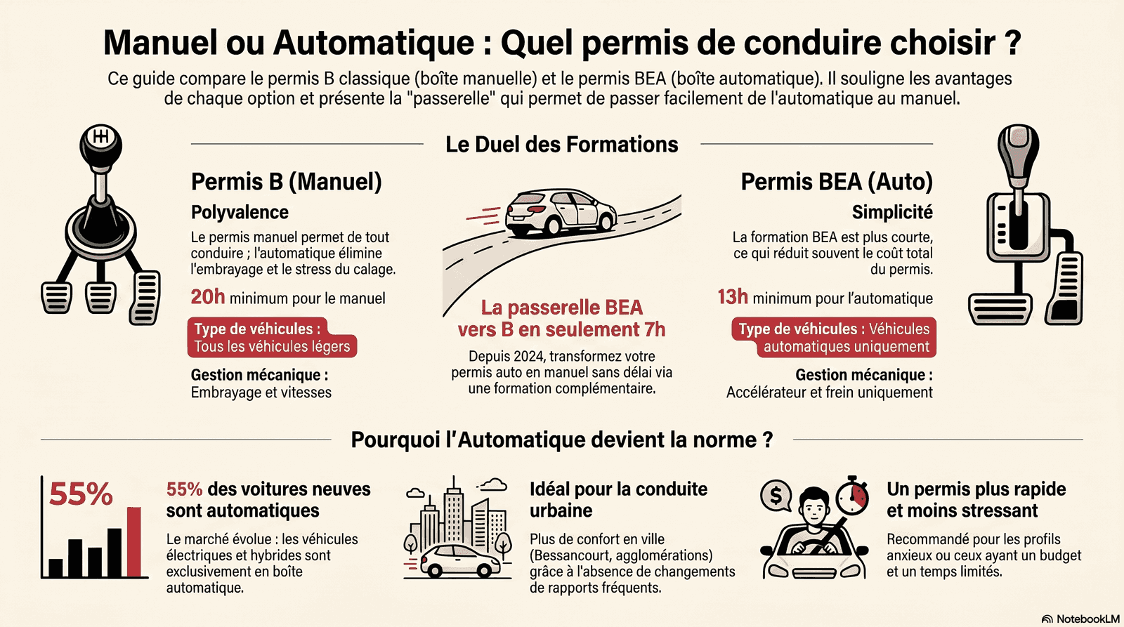 Guide pour choisir entre permis boîte manuelle et boîte automatique